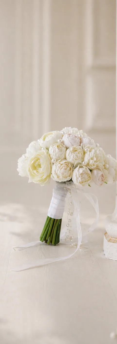 Şakayık Gelin Buketi | Beyaz Zarif Düğün Buketi