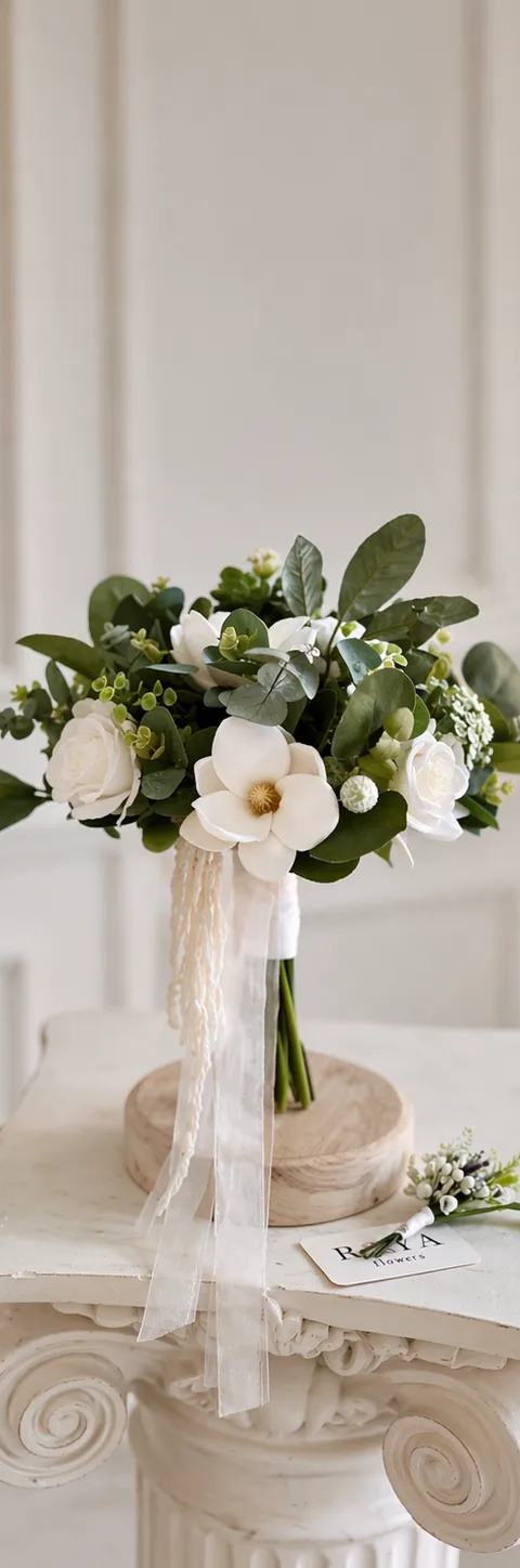 Doğal Gelin Buketi | Yeşil Beyaz Minimal Tasarım