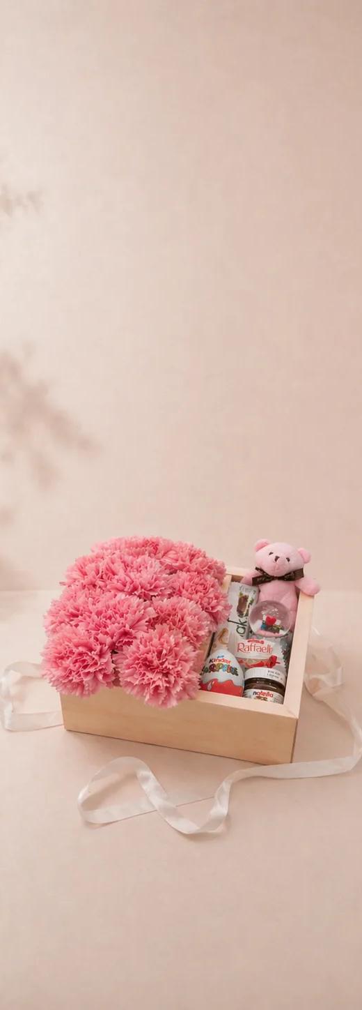 Pembe Hediye Kutusu | Çiçek ve Sürpriz Set