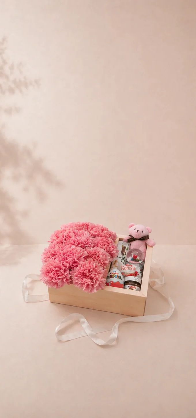 Pembe Hediye Kutusu | Çiçek ve Sürpriz Set